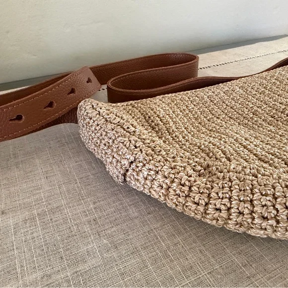 The Sak Half-Moon Woven Crossbody Bag with Brown Leather Strap - Picture 6 of 10